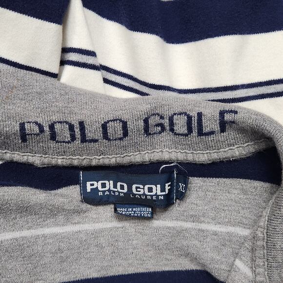 VINTAGE POLO GOLF RALPH LAUREN Shirt Mens XL Gray Striped Crest Logo Preppy - Picture 11 of 14